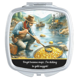 Gold panning in a river during the gold rush era compact mirror