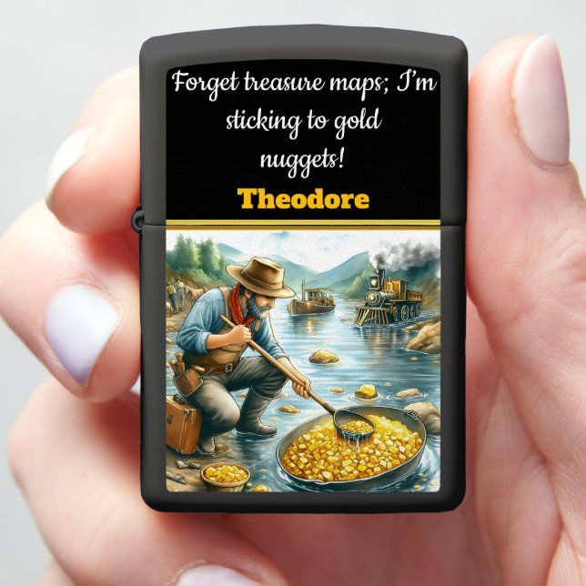 Gold panning in a river during the gold rush era zippo lighter (In Hand)