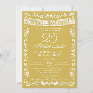Gold Papel Picado 25th Anniversary Invitation