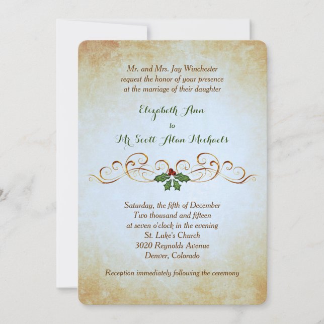 Gold Paper Holiday Theme Formal Wedding Invitation (Front)