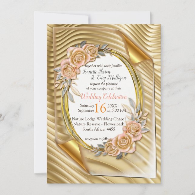 Gold paper with Elegant Roses  Invitation (Front)