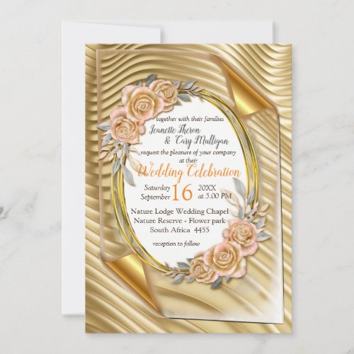 Gold paper with Elegant Roses  Invitation