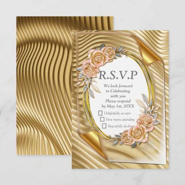 Gold paper with Elegant Roses  RSVP Card (Front/Back)