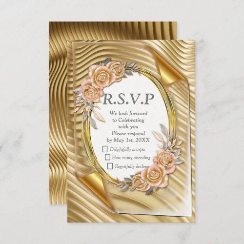 Gold paper with Elegant Roses  RSVP Card