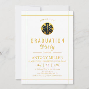 Gold paramedic Class Of 2025 white graduation I Invitation