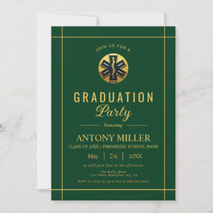 Gold paramedic EMT Class Of 2026 green graduation Invitation