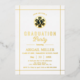 Gold paramedic EMT Class Of 2026 white graduation Foil Invitation