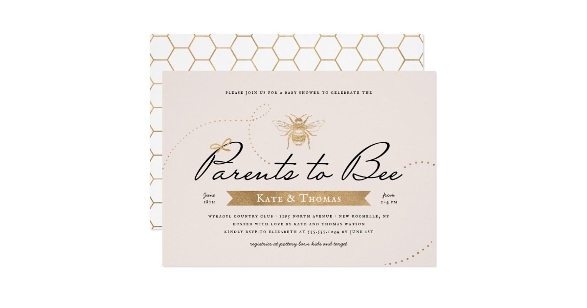 Gold Parents to Bee Baby Shower Blush Invitation | Zazzle.com