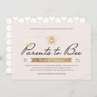 Gold Parents to Bee Baby Shower Blush Invitation