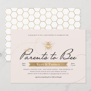 Gold Parents to Bee Baby Shower Blush Invitation