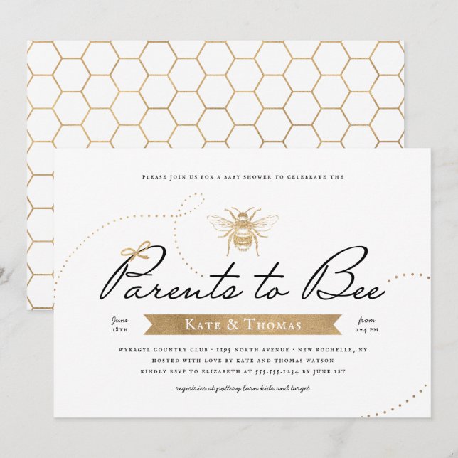 Gold Parents to Bee Baby Shower Invitation (Front/Back)