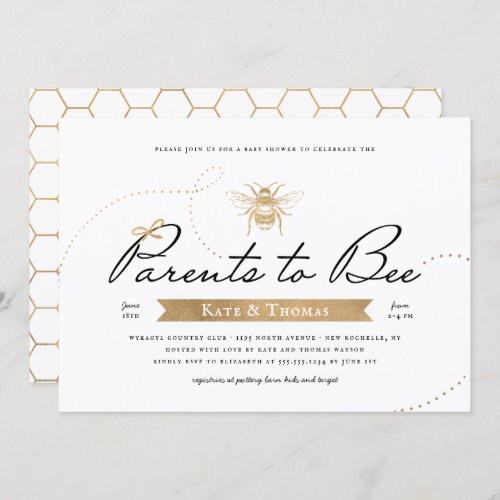 Gold Parents to Bee Baby Shower Invitation