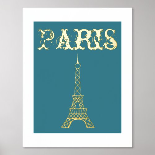 Gold Paris Eiffel Tower Wall Art Poster Decor
