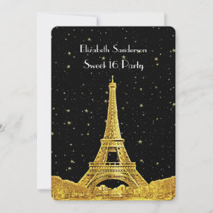Gold Paris France Skyline #2 Bk Starry Sweet 16 V Invitation
