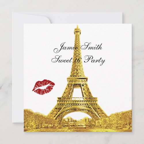Gold Paris France Skyline Kiss #2 Sweet 16 SQ Card