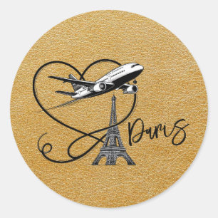 Gold Paris Passport Classic Round Sticker