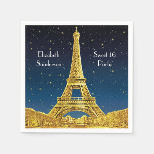 Gold Paris Skyline #2 Blue Starry Sweet 16 SQ Paper Napkins