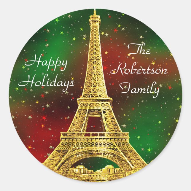 Gold Paris Skyline #2 Christmas Starry Classic Round Sticker (Front)