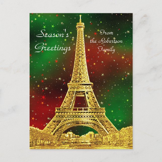 Gold Paris Skyline #2 Christmas Starry Holiday Postcard (Front)
