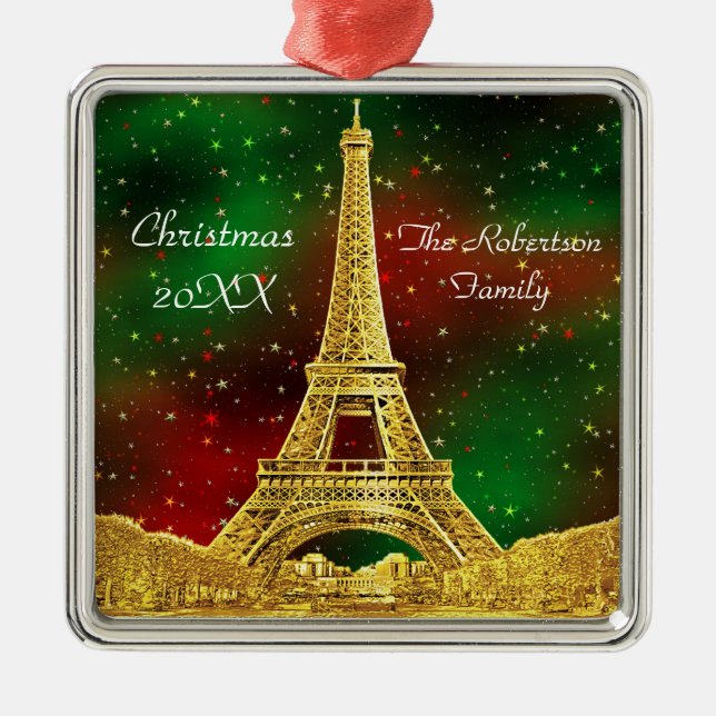 Gold Paris Skyline #2 Christmas Starry Metal Ornament (Front)