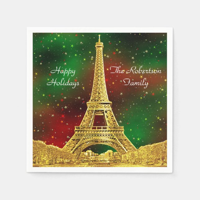 Gold Paris Skyline #2 Christmas Starry Paper Napkins (Front)