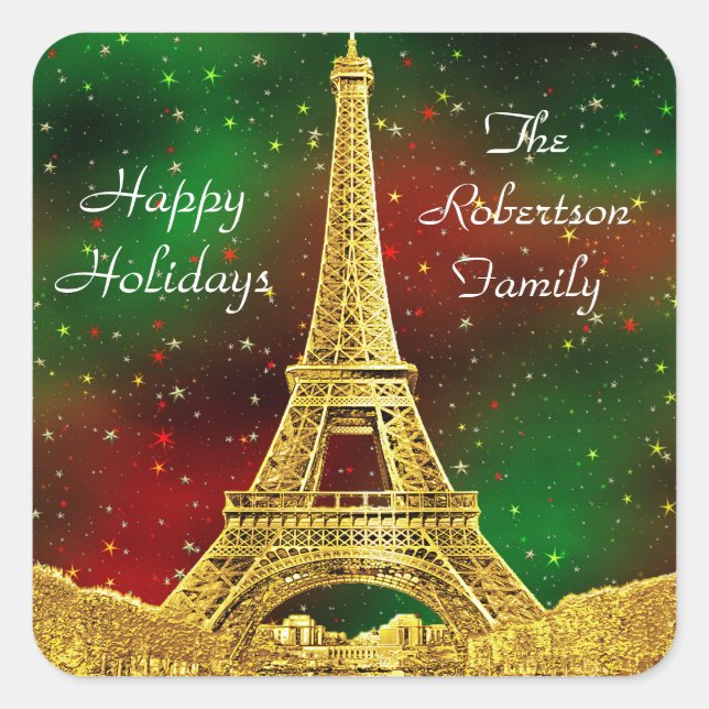 Gold Paris Skyline #2 Christmas Starry Square Sticker (Front)