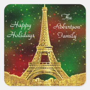 Gold Paris Skyline #2 Christmas Starry Square Sticker