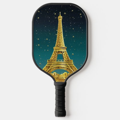 Gold Paris Skyline 2 Teal Starry Sky Pickleball Paddle