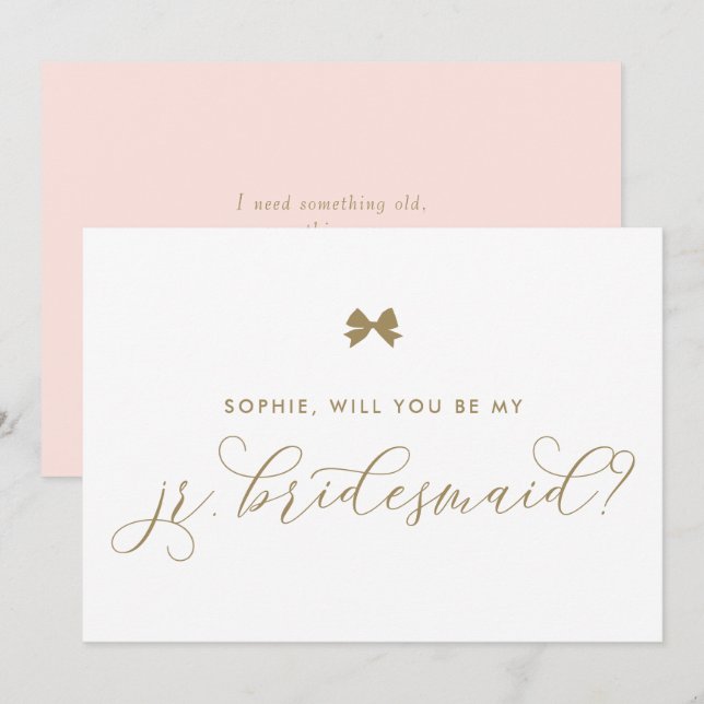 Gold Parisian Bow Will You Be My Jr. Bridesmaid Invitation (Front/Back)
