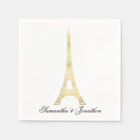 Gold Parisian Eiffel Tower Wedding Custom Napkins