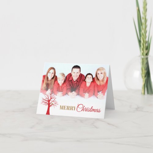 Gold partridge red winter tree Christmas photo Card