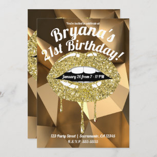 Gold Party Glam Luxury Glitter Drip Dripping Lips Invitation