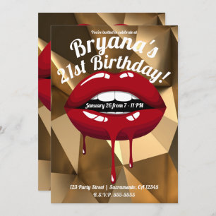 Gold Party Glam Luxury Red Drip Dripping Lips Invitation