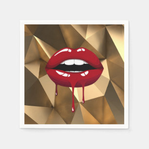 Gold Party Luxury Glam Red Drip Dripping Lips Napkins