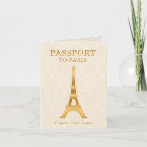 Gold Passport Birthday Invitation