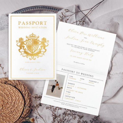 Gold Passport Destination Wedding Invitation