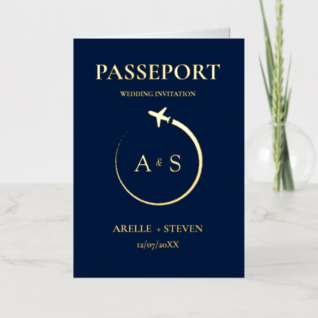 Gold Passport Wedding Invitation  (Front)
