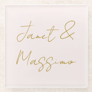 Gold & Pastel Color Calligraphy Elegant Plain Name Glass Coaster