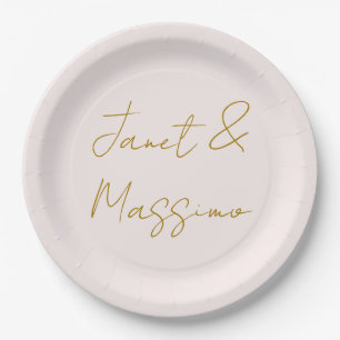 Gold & Pastel Color Calligraphy Elegant Plain Name Paper Plates