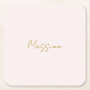 Gold & Pastel Color Calligraphy Elegant Plain Name Square Paper Coaster