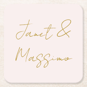 Gold & Pastel Color Calligraphy Elegant Plain Name Square Paper Coaster
