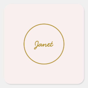 Gold & Pastel Color Calligraphy Elegant Plain Name Square Sticker