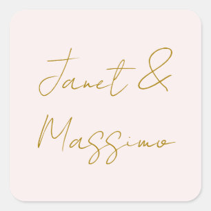 Gold & Pastel Color Calligraphy Elegant Plain Name Square Sticker