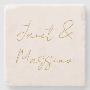 Gold & Pastel Color Calligraphy Elegant Plain Name Stone Coaster