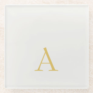 Gold & Pastel Color Monogram Professional Initial Glass Coaster