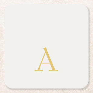 Gold & Pastel Color Monogram Professional Initial Square Paper Coaster