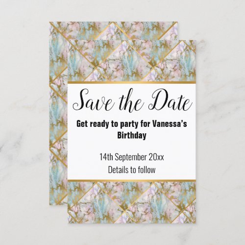 GOLD PASTEL MARBLE SAVE THE DATE RSVP CARD