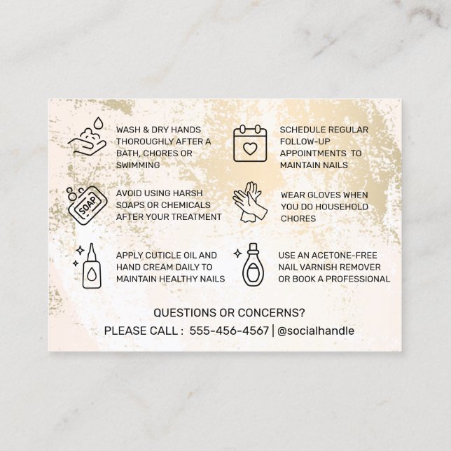 Gold Pastel Nails Aftercare Business Card (Back)