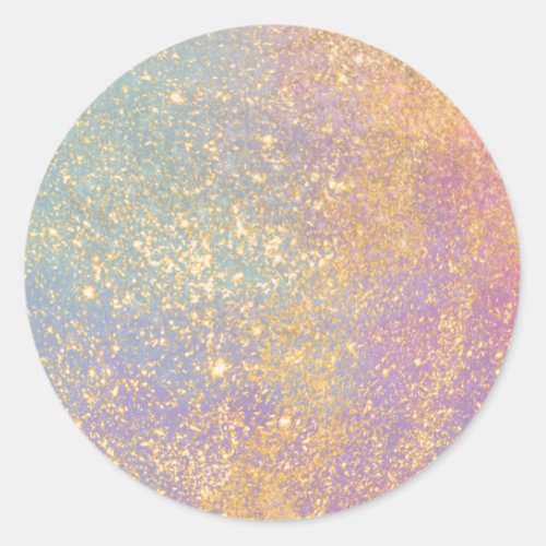 Gold Pastel Rainbow Watercolor Glitter Blank Classic Round Sticker