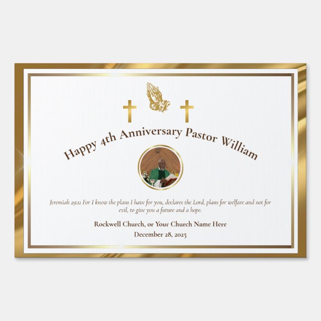 Gold Pastor Appreciation Church Anniversary Event  Sign (Front)